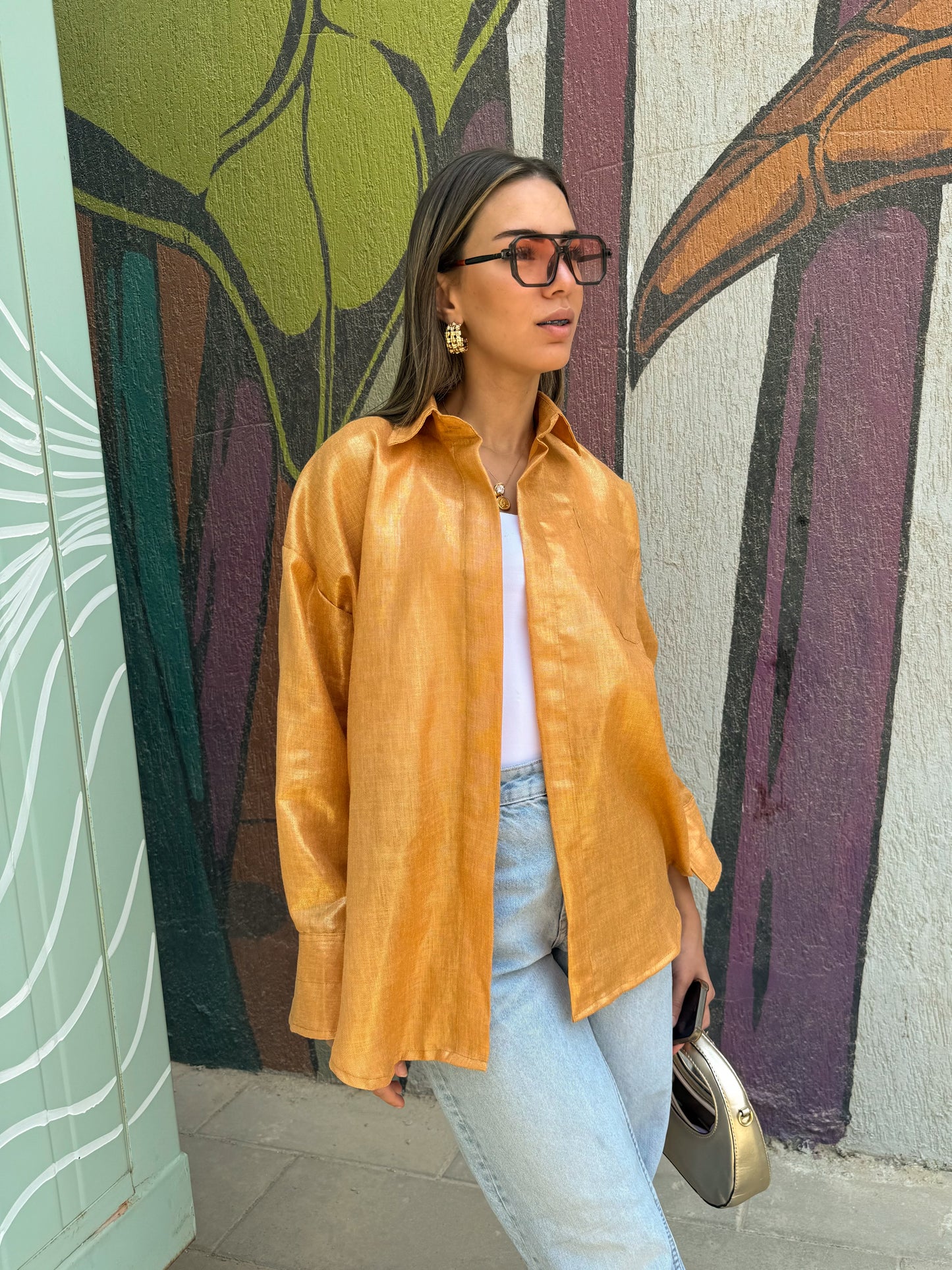 Orange shimmery linen shirt