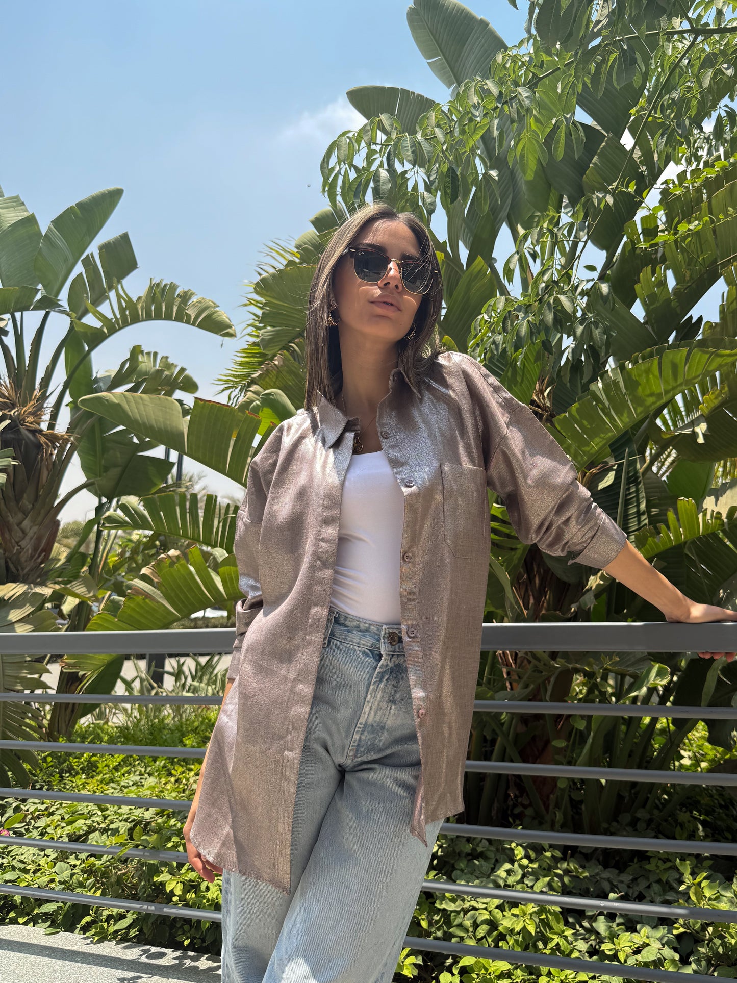 Brown shimmery linen shirt