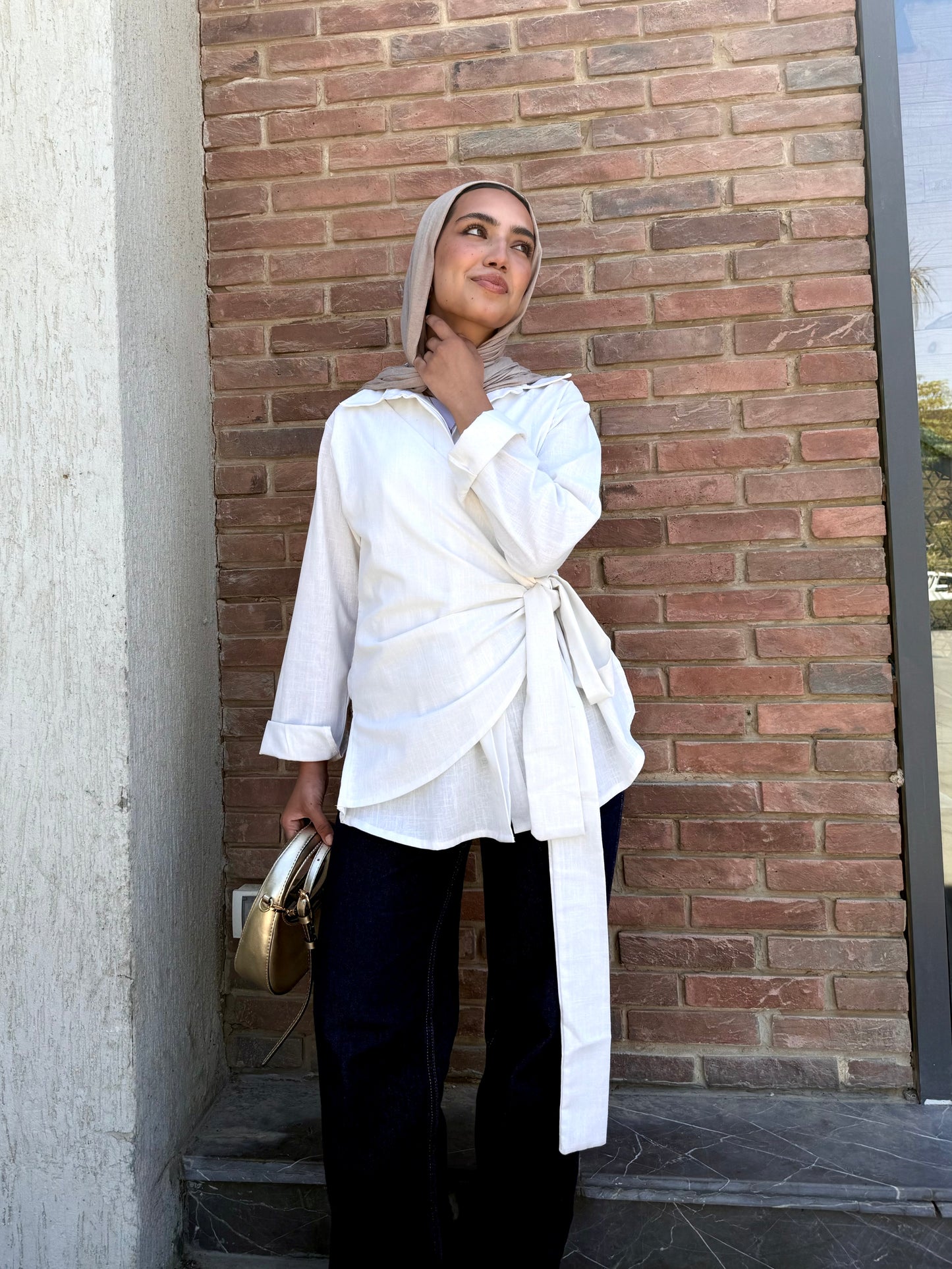White side tie linen shirt