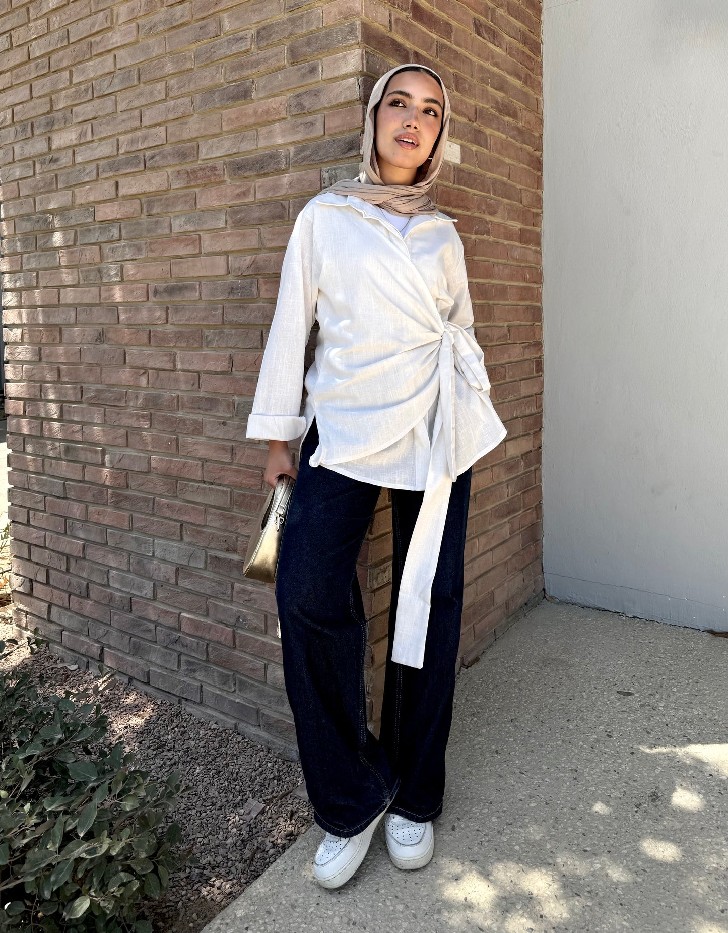 White side tie linen shirt