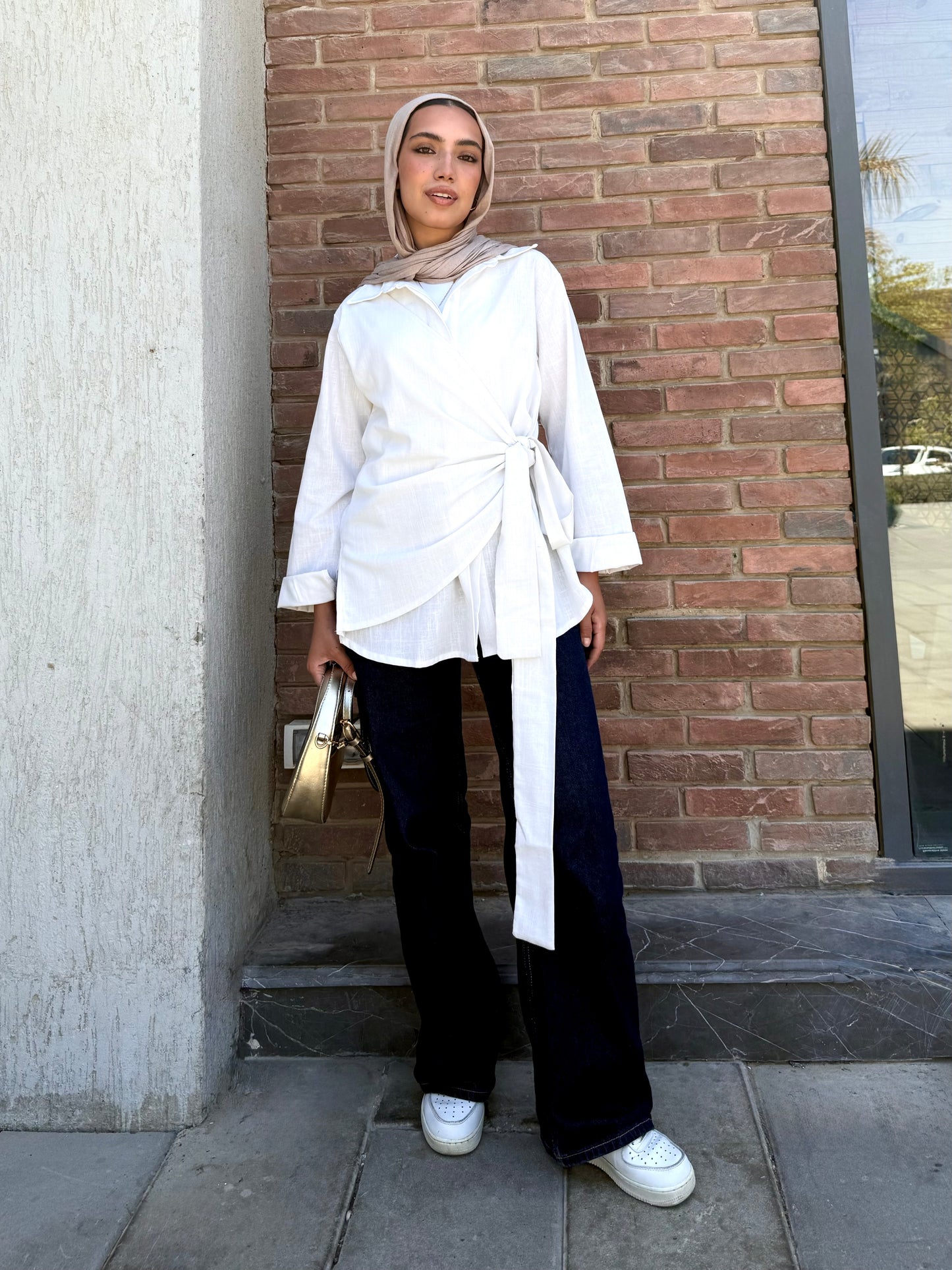 White side tie linen shirt