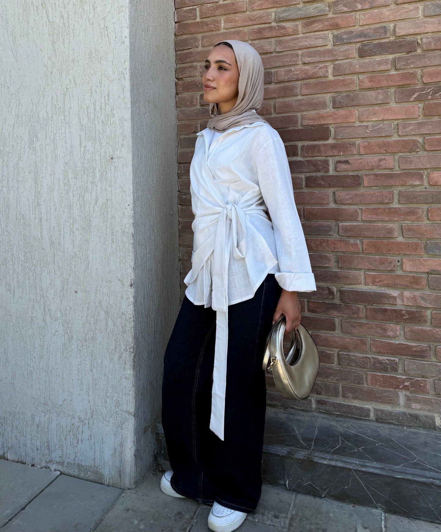 White side tie linen shirt