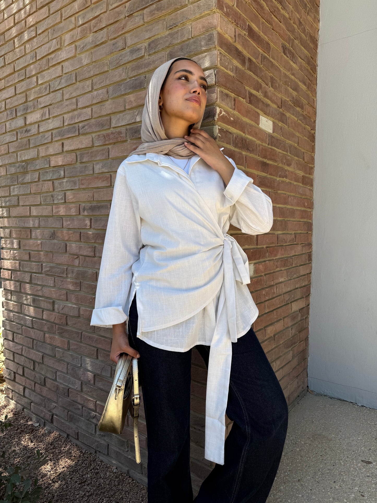 White side tie linen shirt