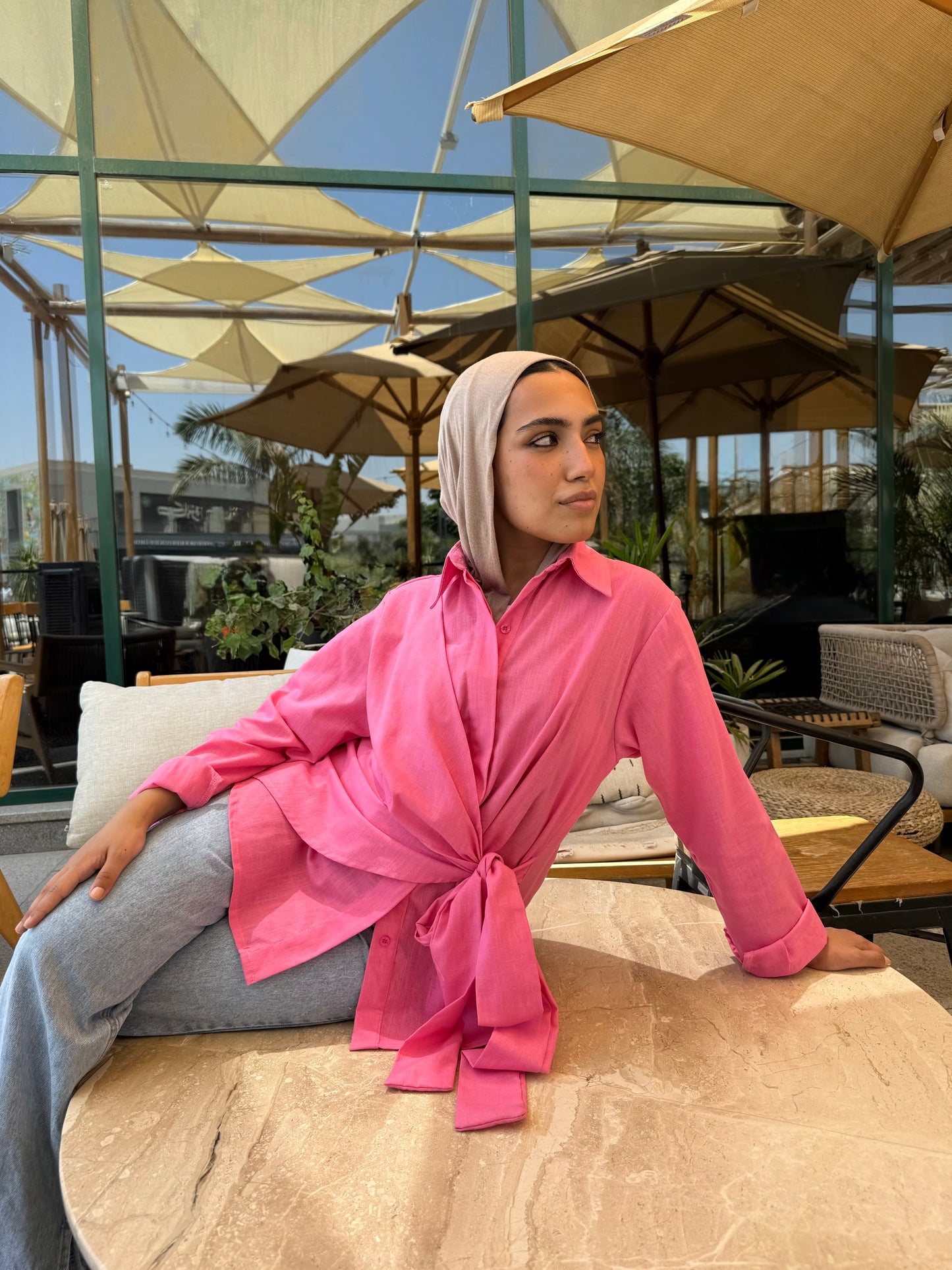 Fuchsia side tie linen shirt