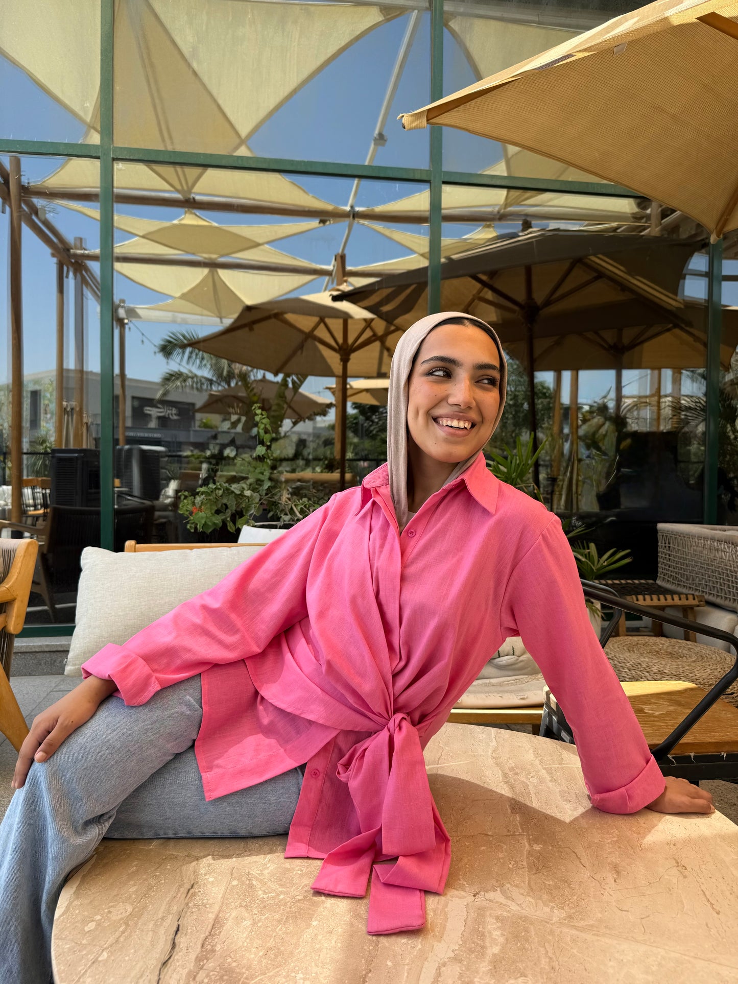 Fuchsia side tie linen shirt