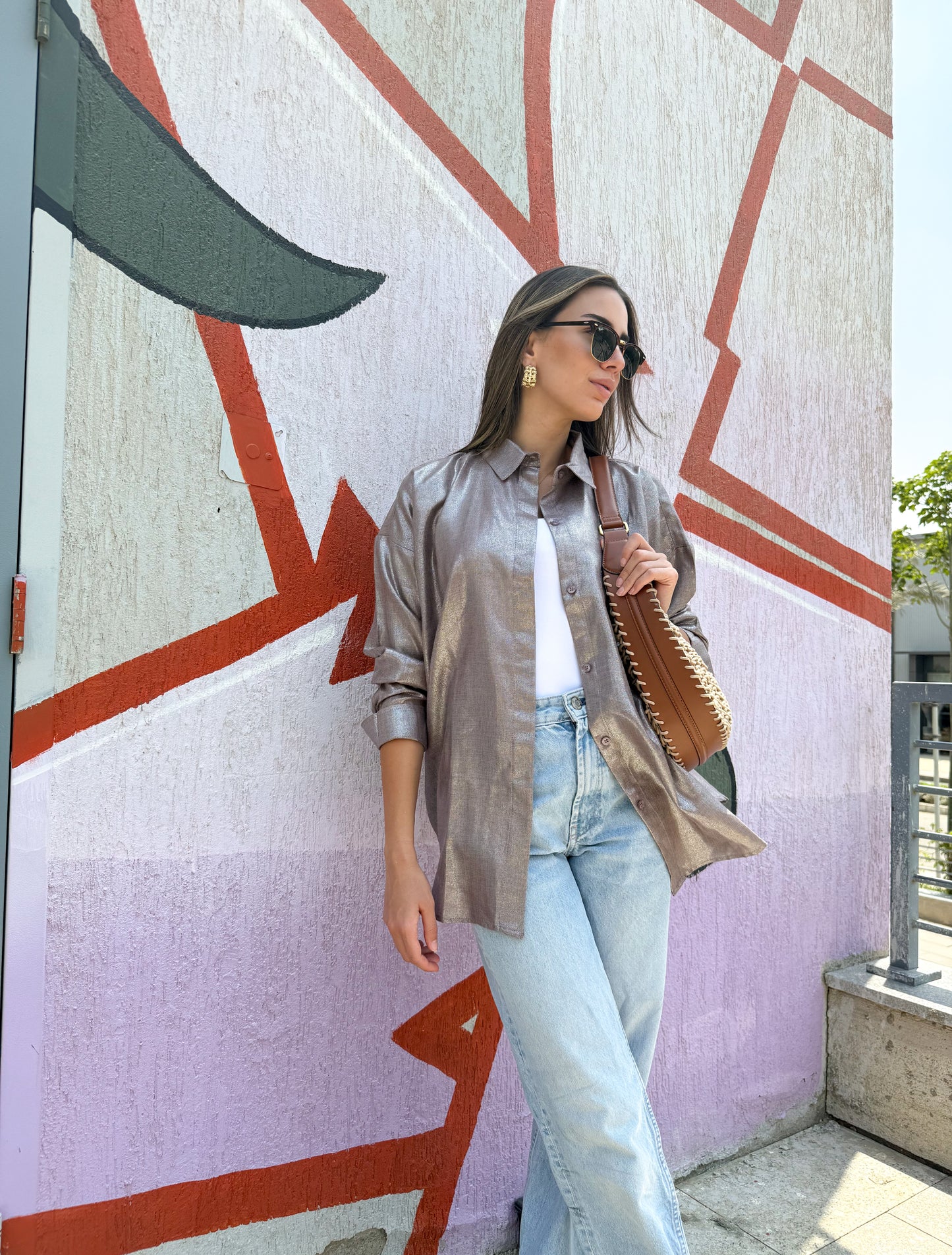 Brown shimmery linen shirt