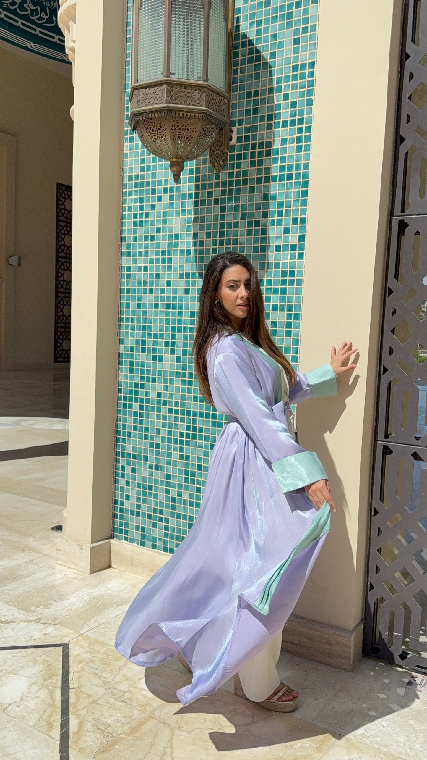 Pleated cardigan lilac x mint