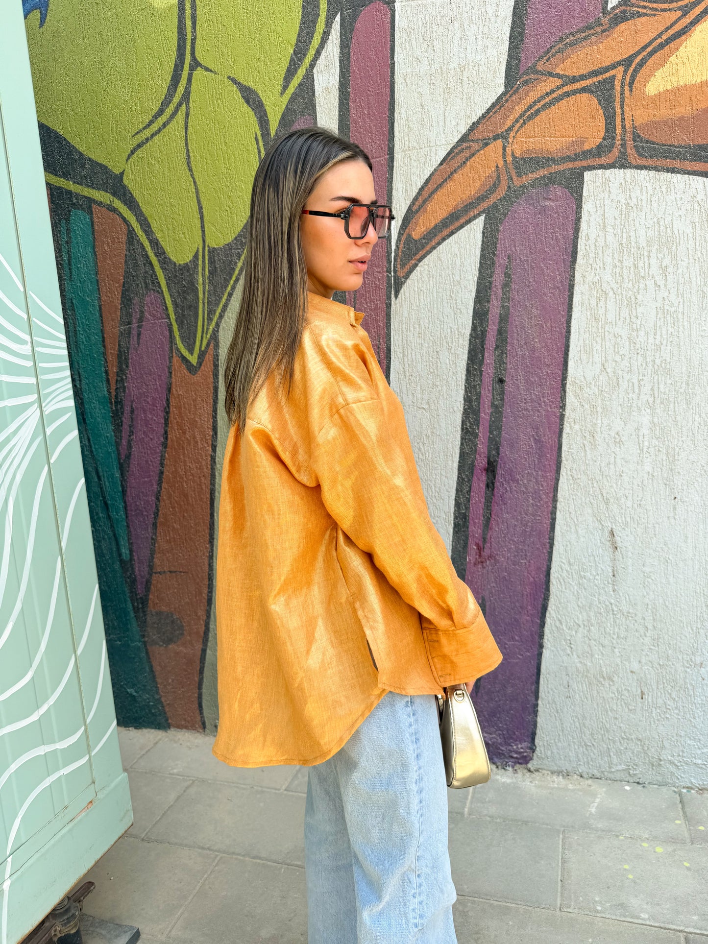 Orange shimmery linen shirt