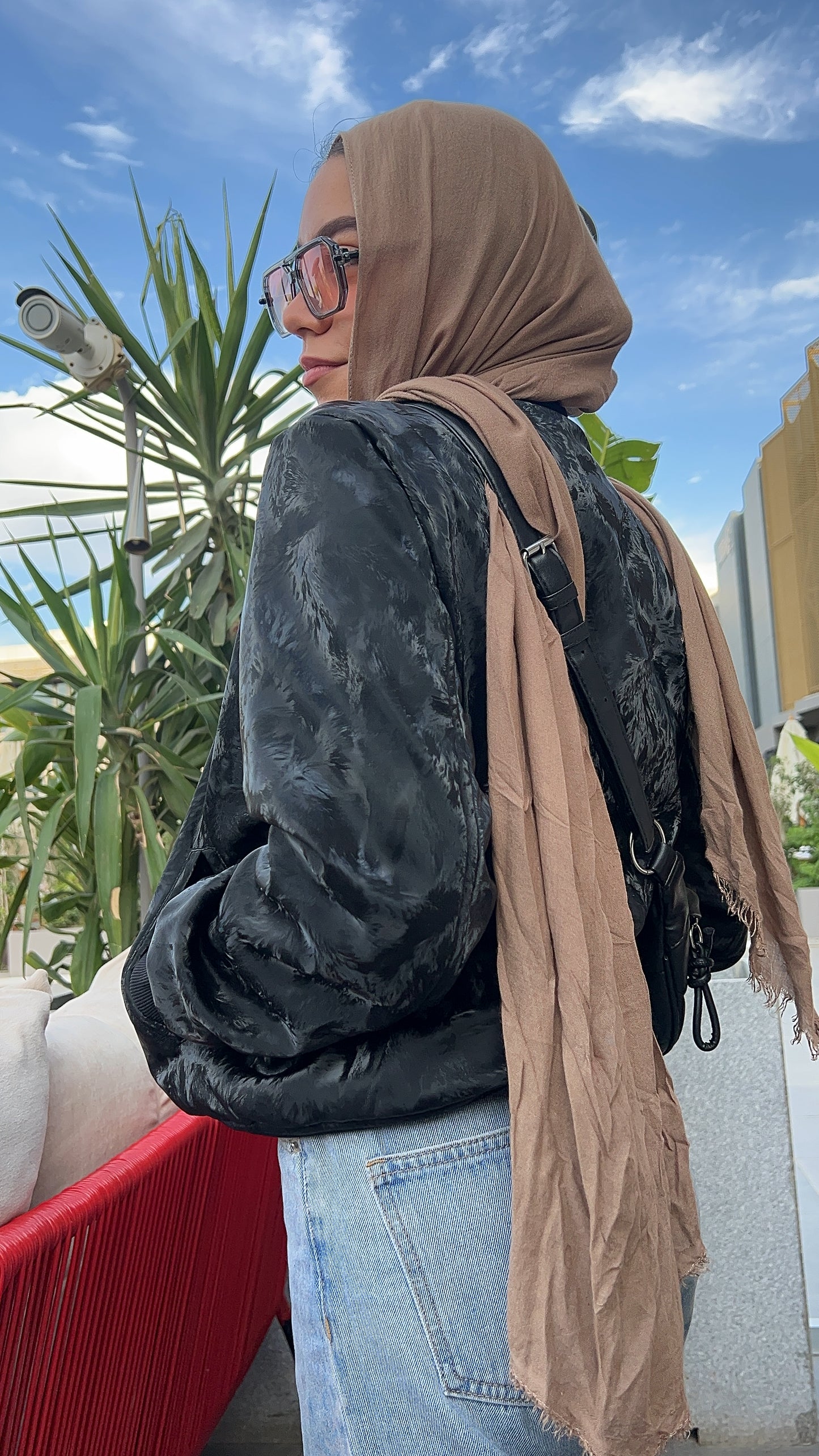 Leather padded jacket