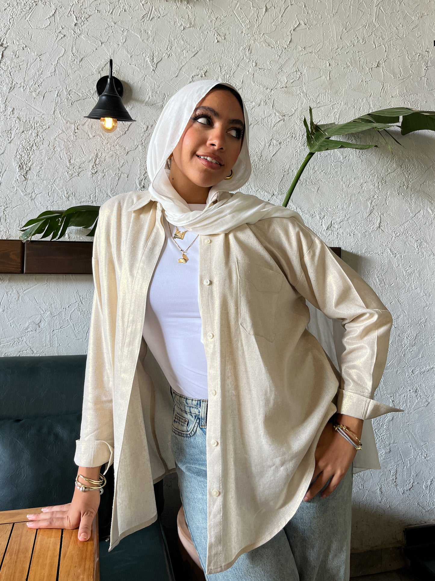 Beige shimmery linen shirt