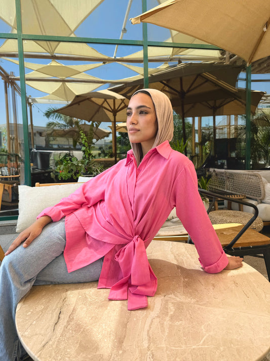 Fuchsia side tie linen shirt