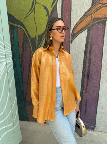Orange shimmery linen shirt