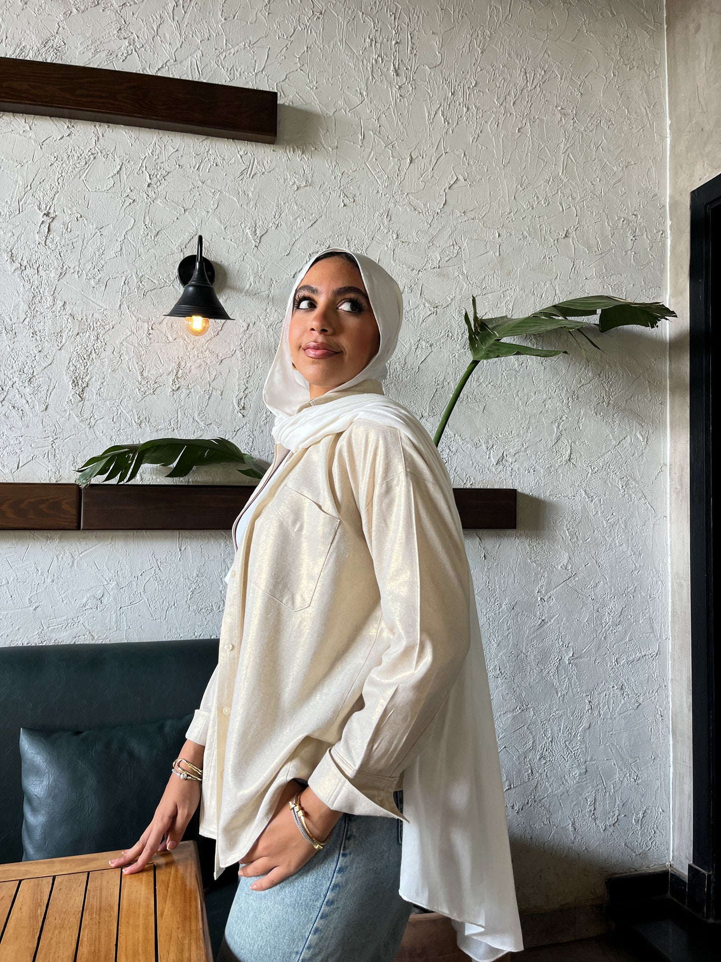 Beige shimmery linen shirt