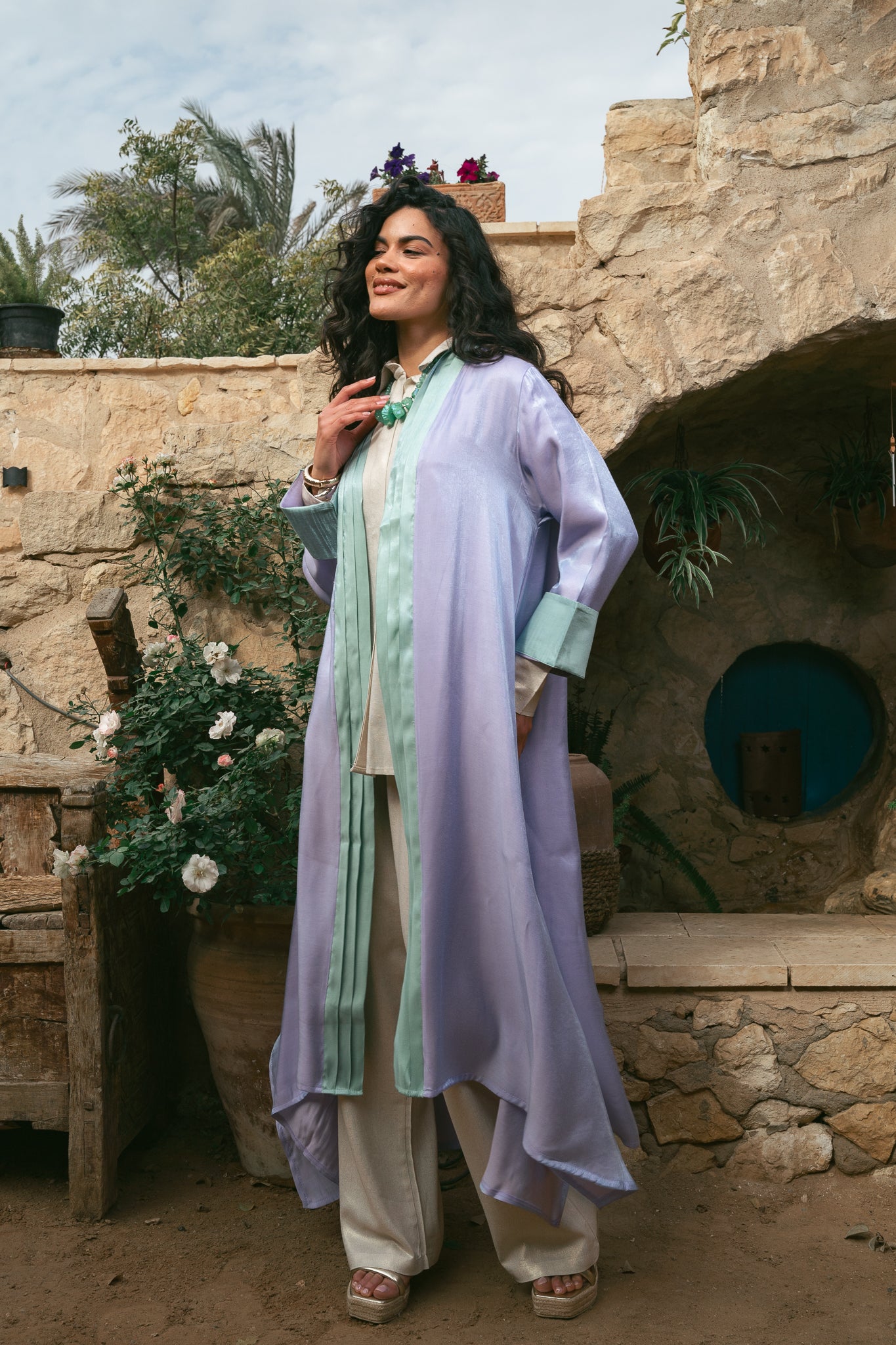 Grace Cardigan in Mint x lilac