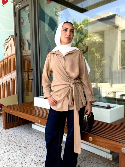 Caffe side tie linen shirt