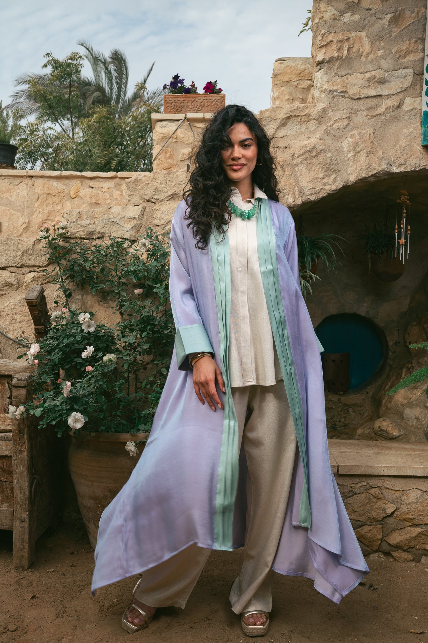 Grace Cardigan in Mint x lilac