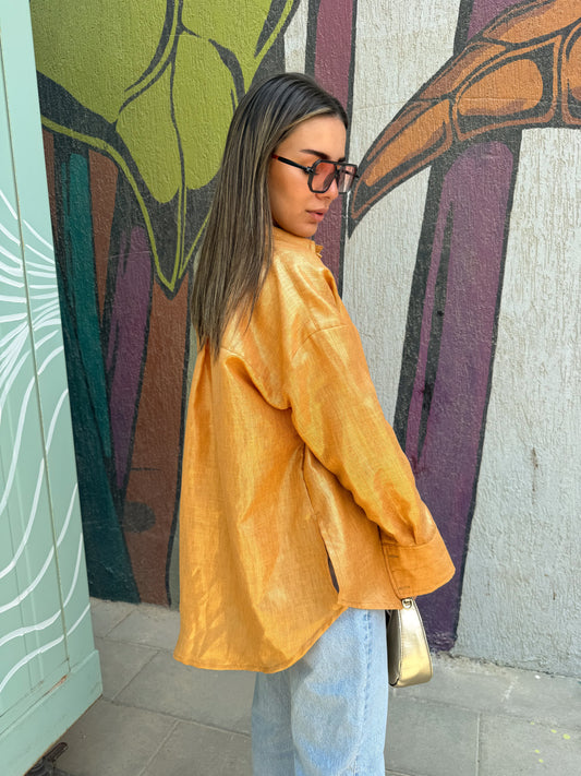 Orange shimmery linen shirt
