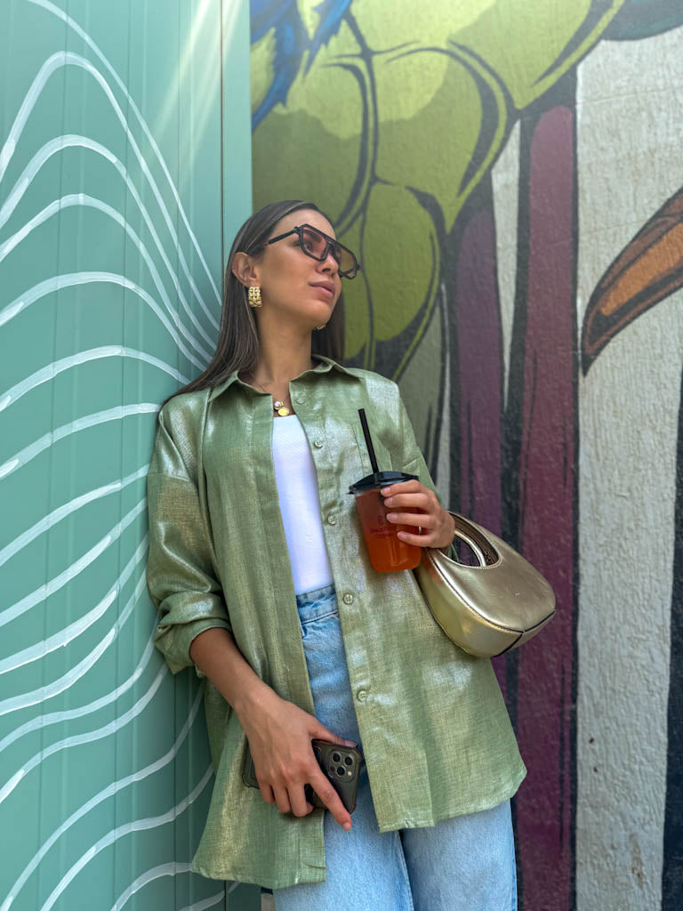 Apple green shimmery linen shirt