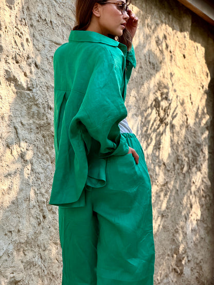 Pure linen pants green