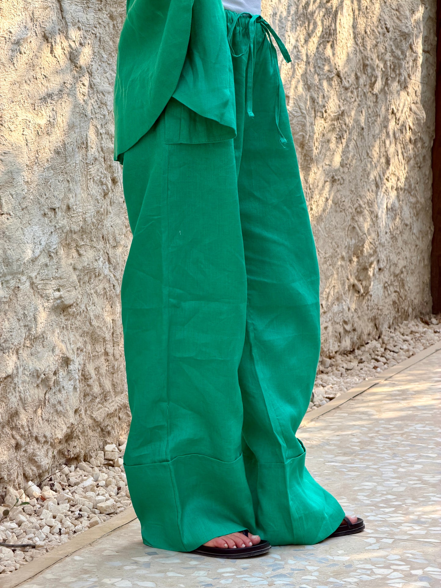 Pure linen pants green