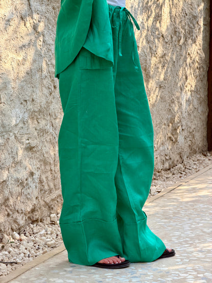 Pure linen pants green