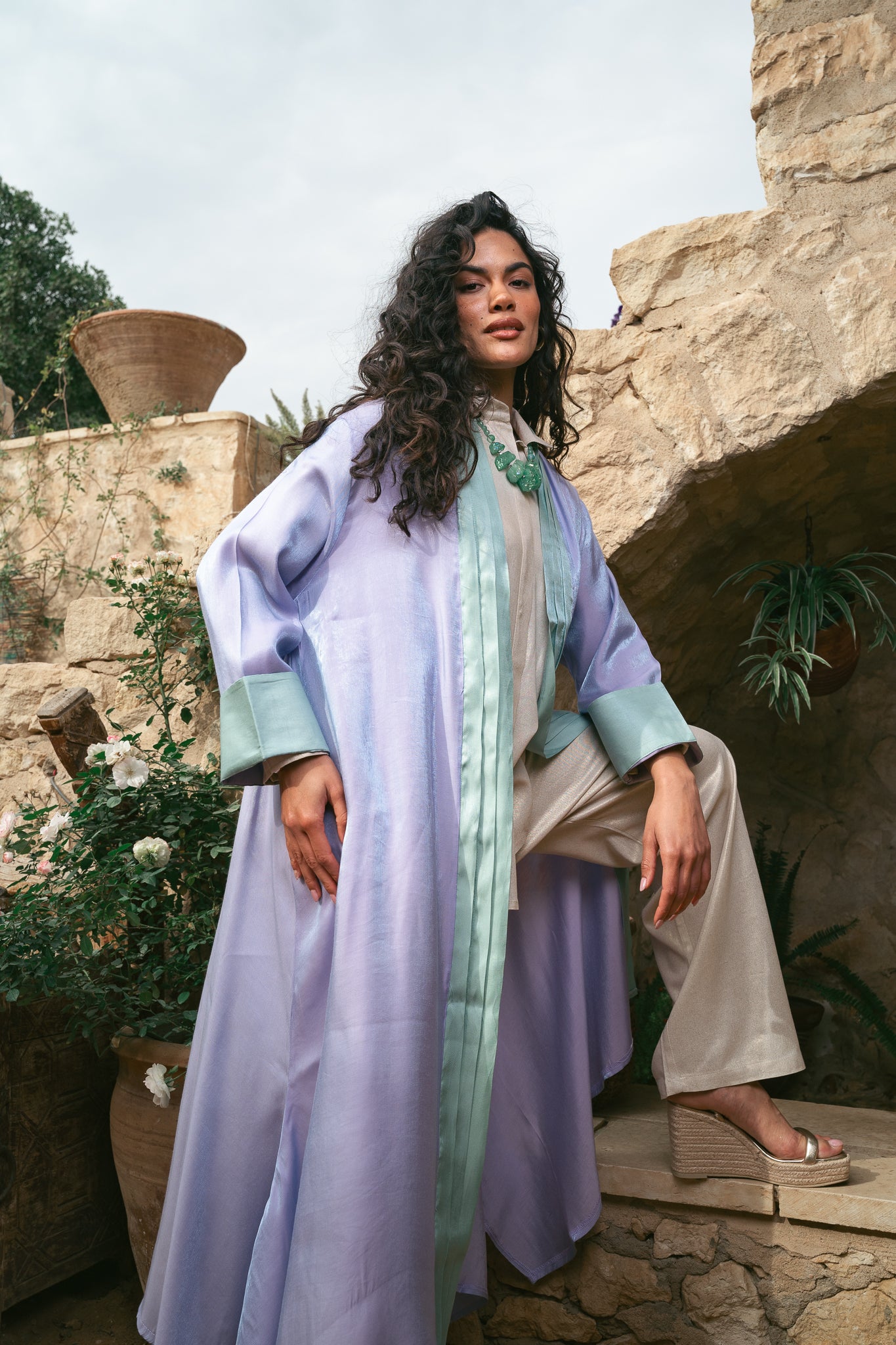 Grace Cardigan in Mint x lilac