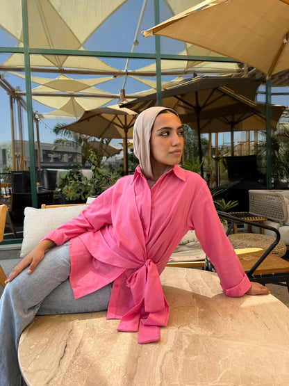 Fuchsia side tie linen shirt