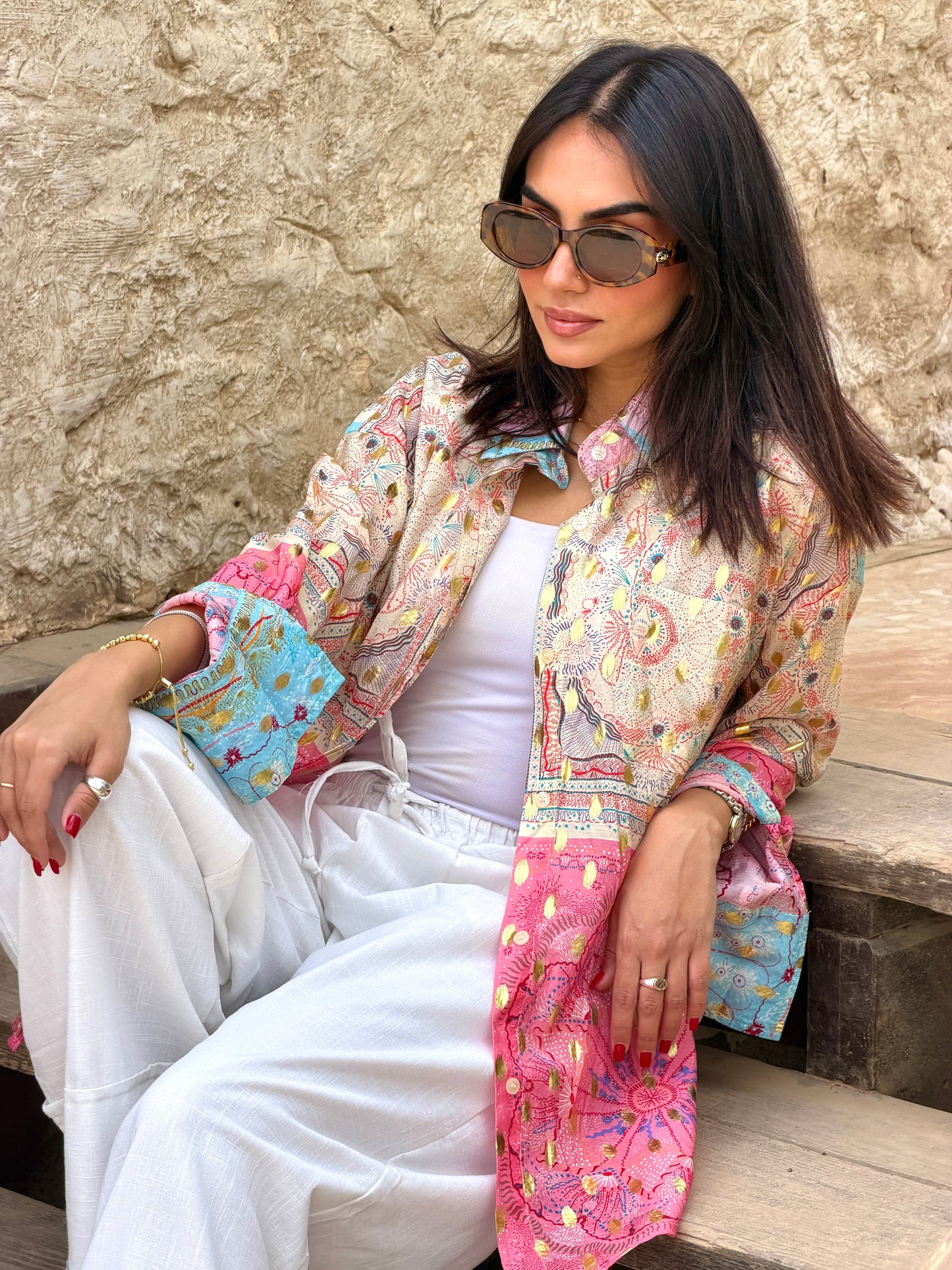 Indie pink blocks shirt