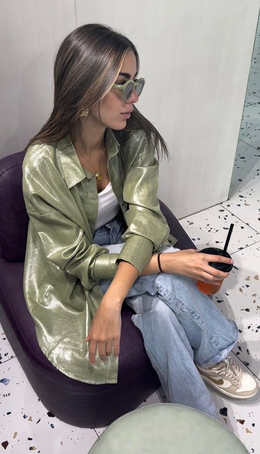Apple green shimmery linen shirt