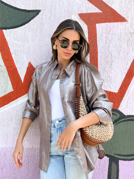 Brown shimmery linen shirt