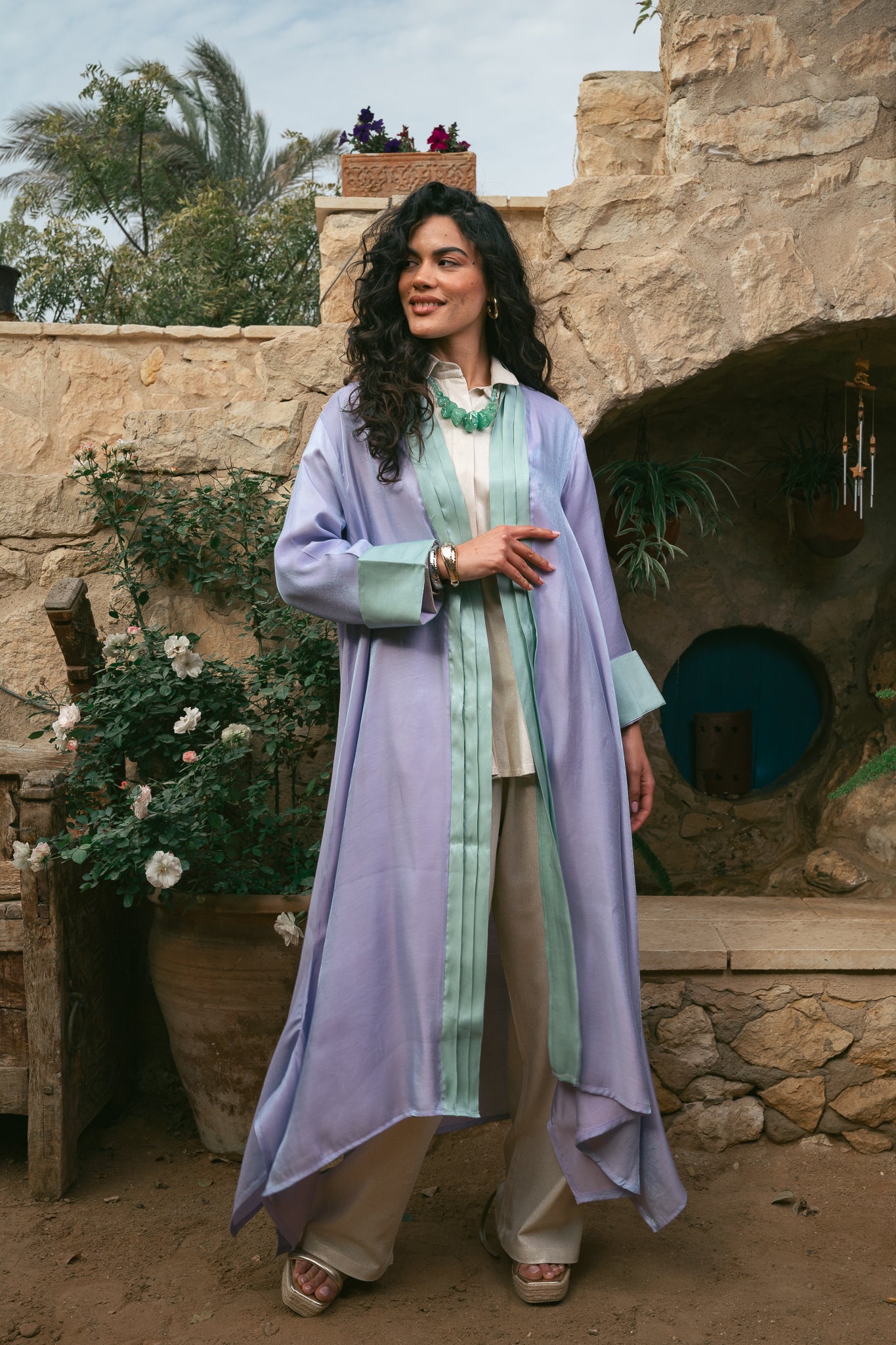 Grace Cardigan in Mint x lilac