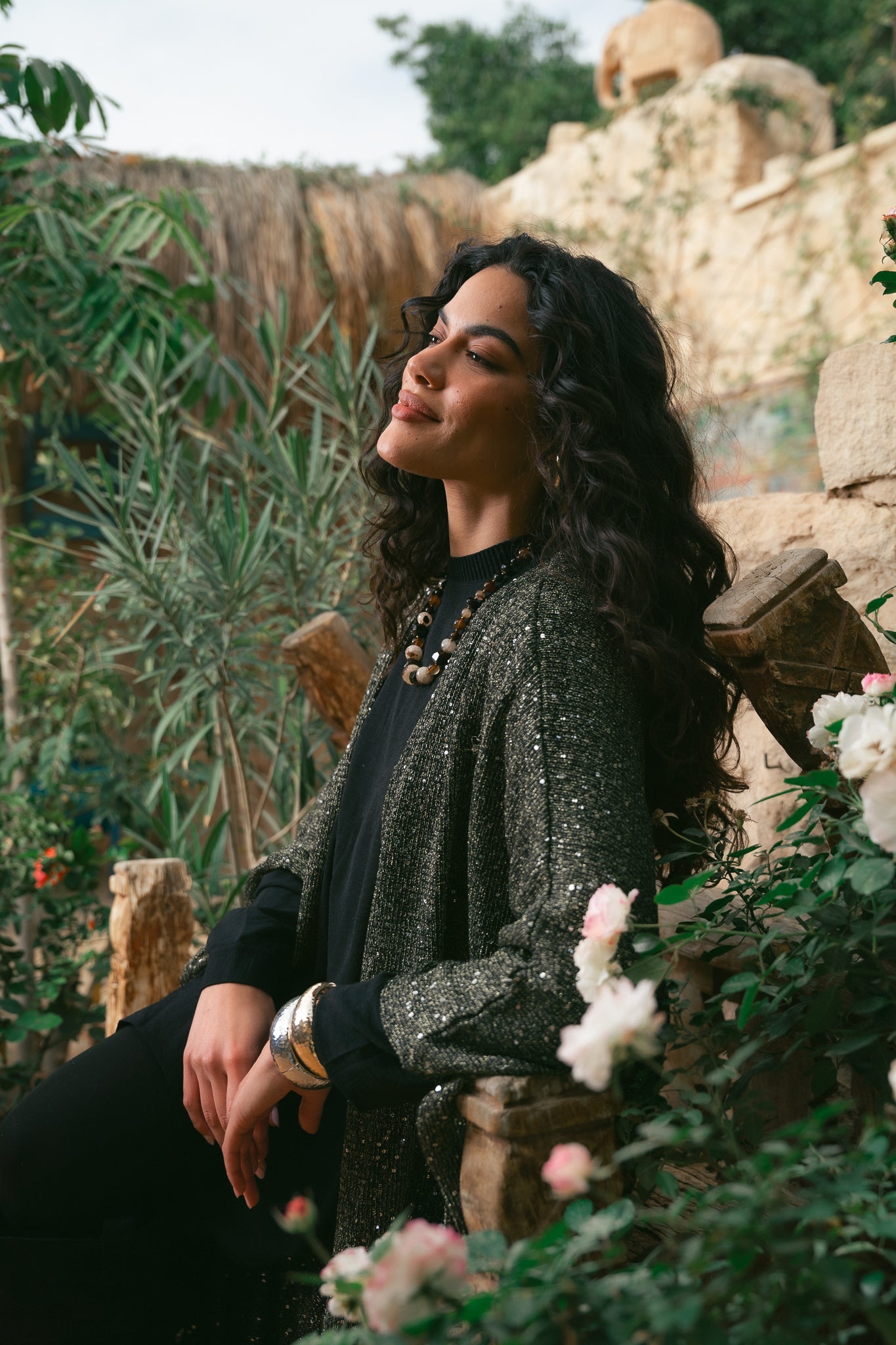 Black x gold cardigan