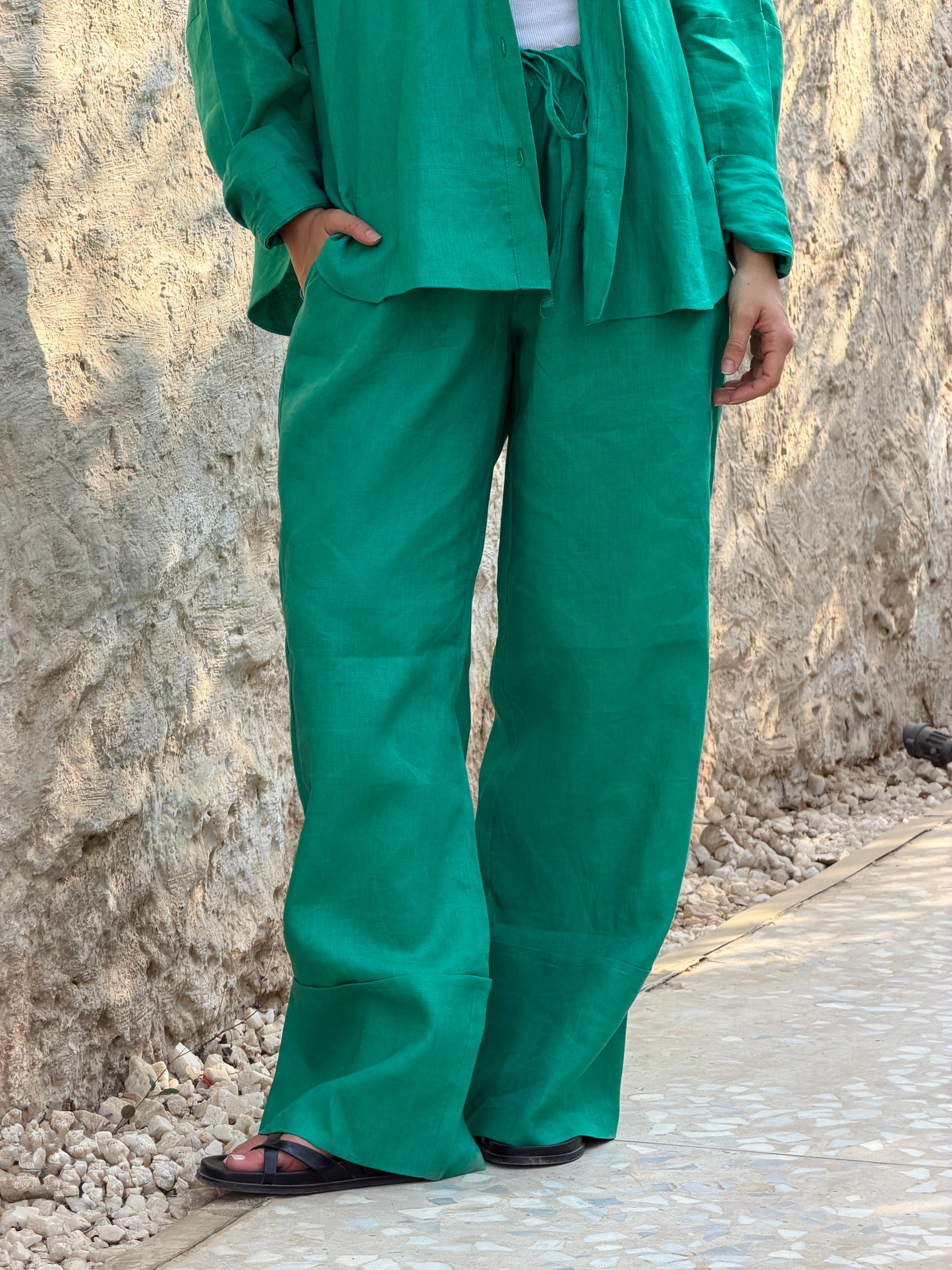 Pure linen pants green