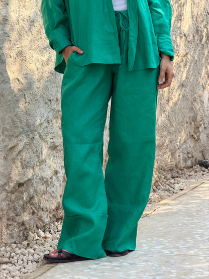 Pure linen pants green