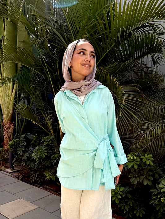 Aqua Side tie linen shirt
