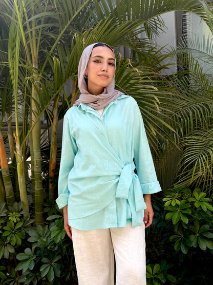 Aqua Side tie linen shirt