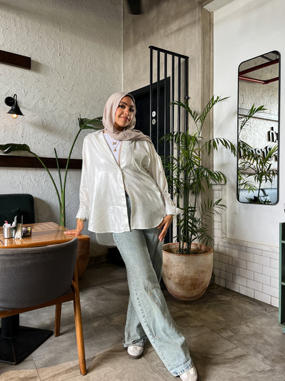 White shimmery linen shirt