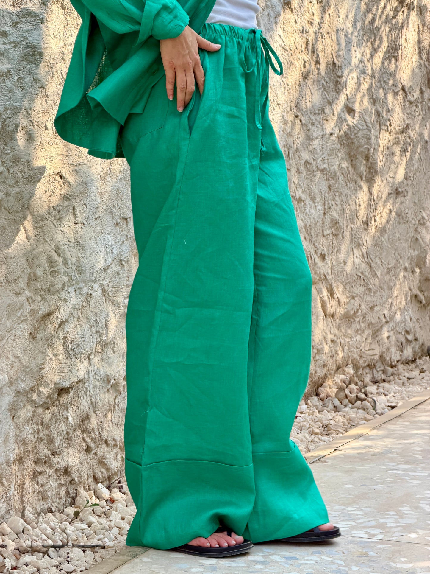 Pure linen pants green