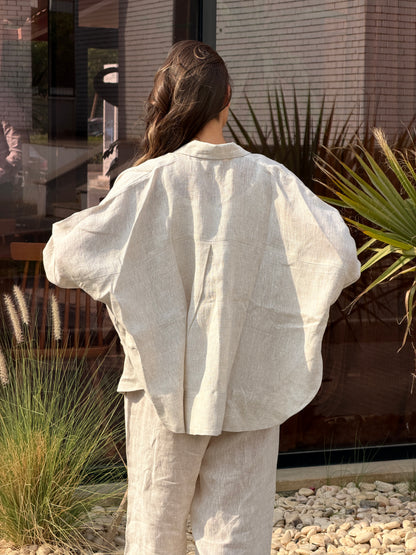 Linen round shirt in Beige