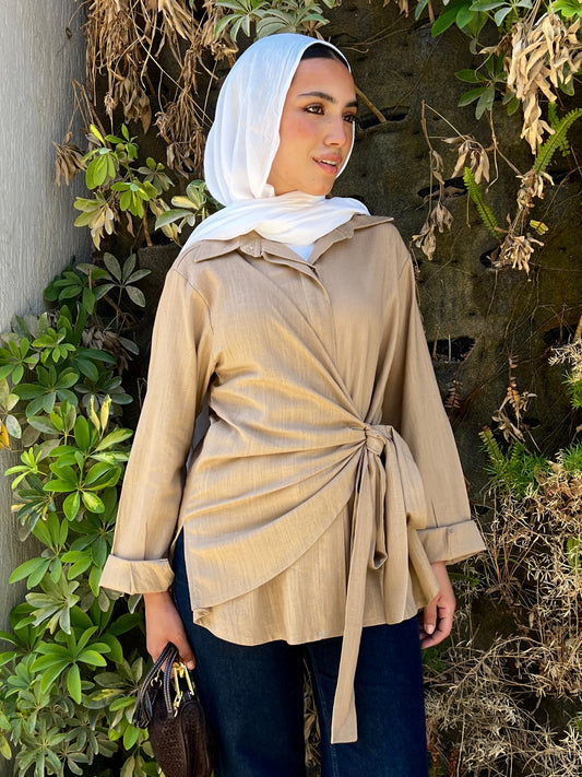 Caffe side tie linen shirt