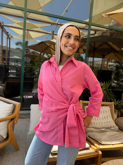 Fuchsia side tie linen shirt