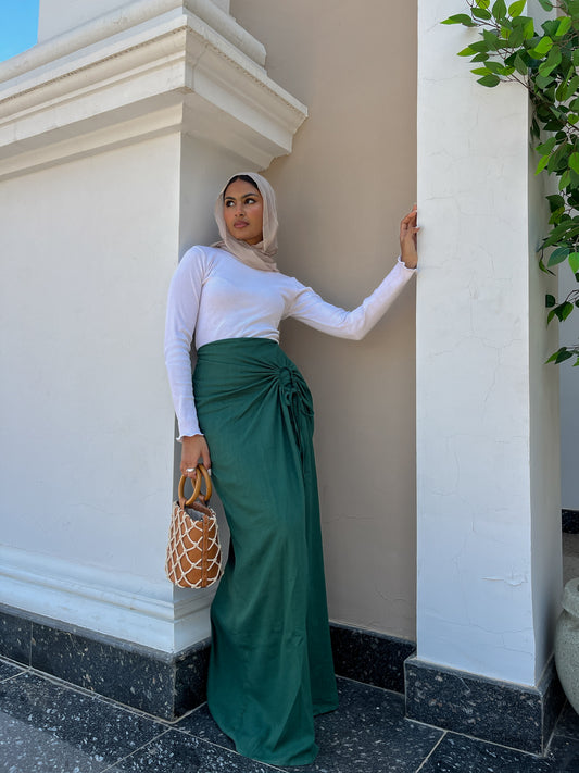 Sunwrap Linen Skirt - Olive Green