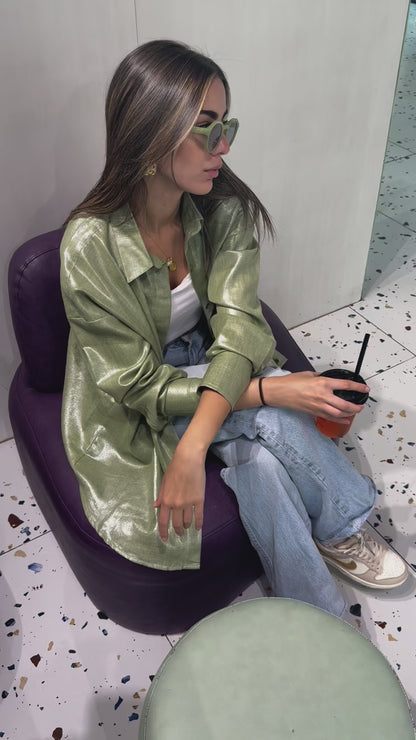 Apple green shimmery linen shirt